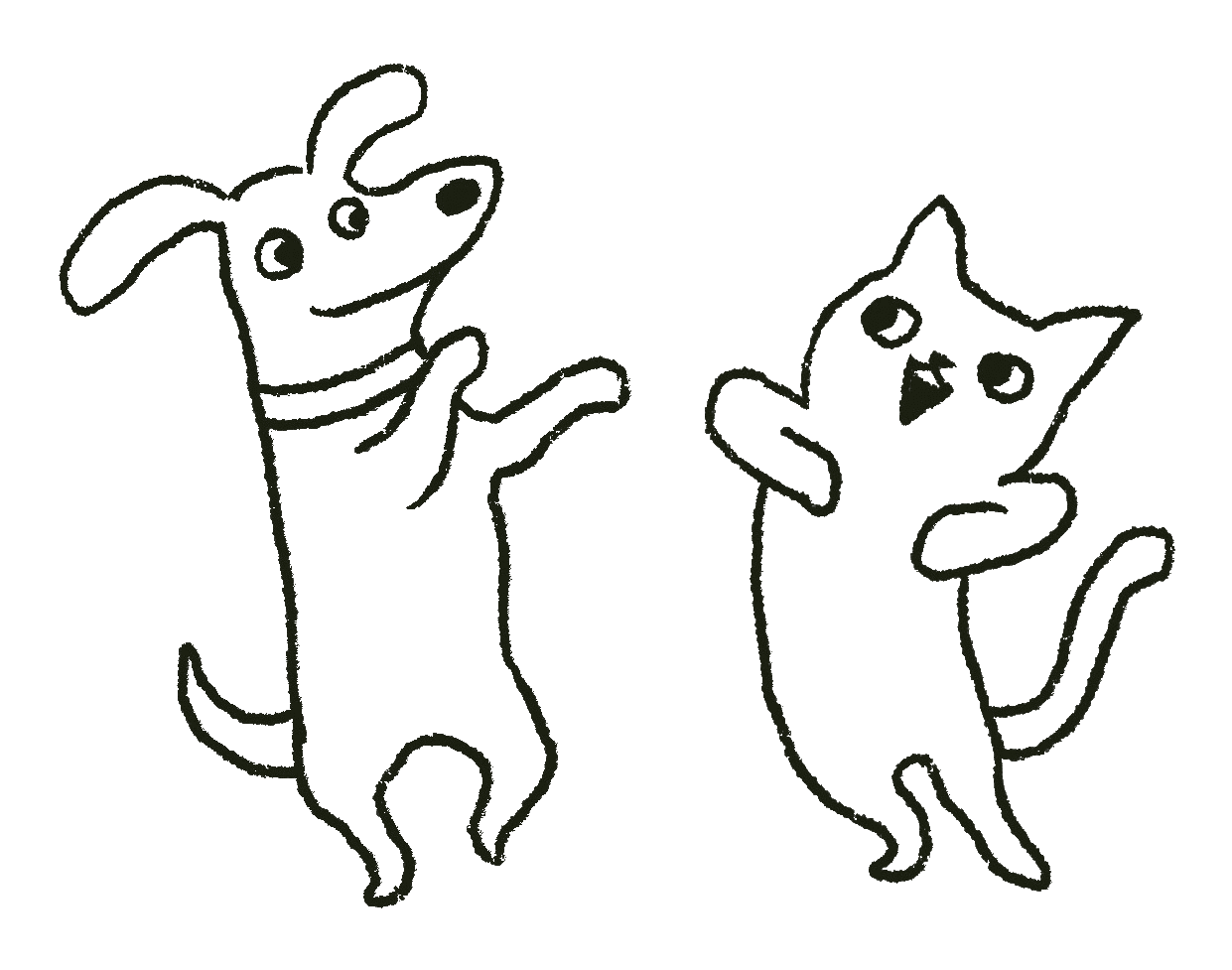 Dod and cat dancing illustration